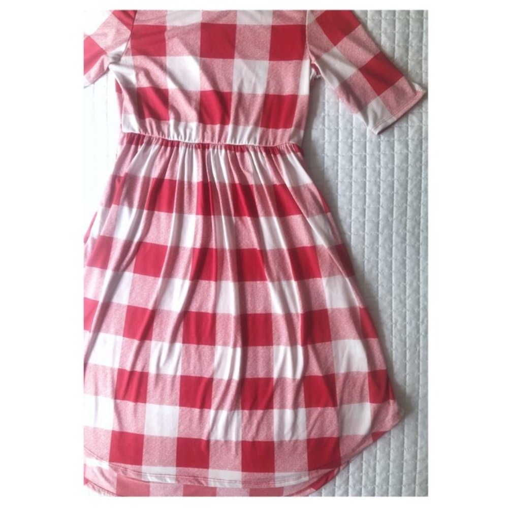 Red and White Checkered Midi Dress - Picture 3 of 6